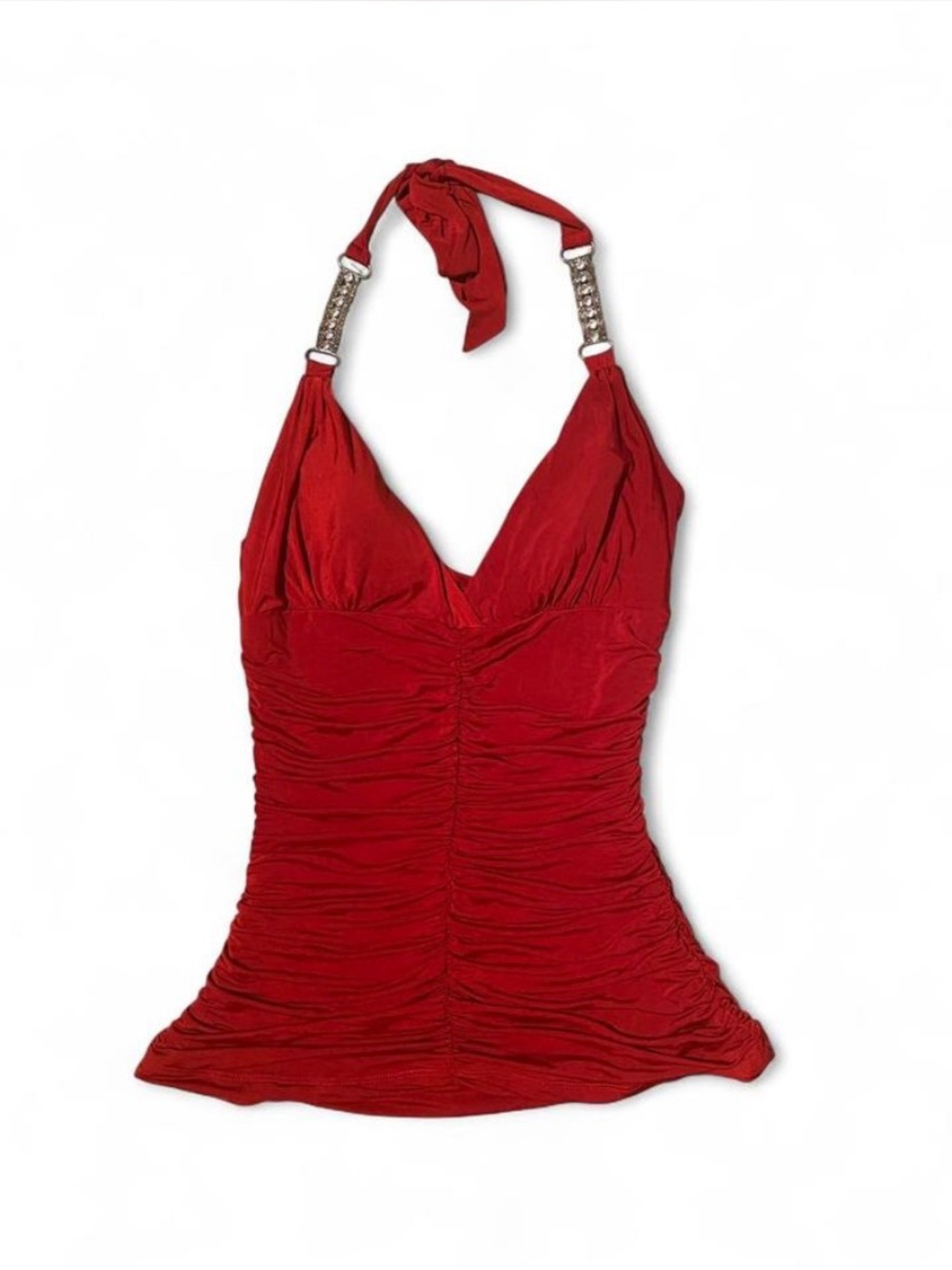 Rampage Red Ruched Halter Top